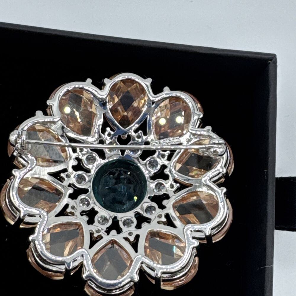 Vintage CWE Sterling Silver 925 Multi-Stone Brooch Pin Aqua Amber Blue CZ 2” - Picture 5 of 10